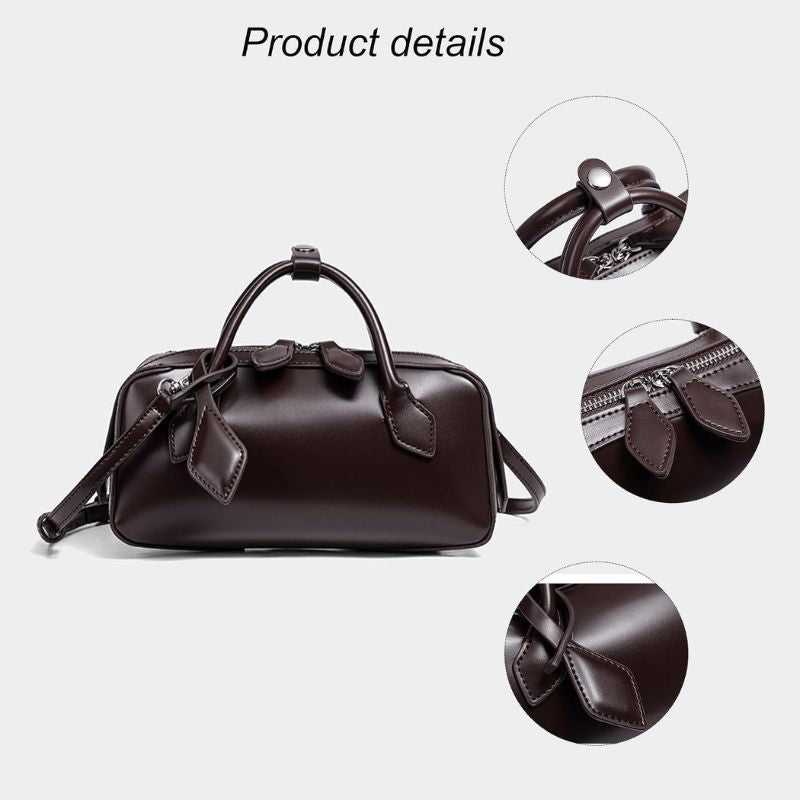 Vegan Leather Mini Barrel Boston Handbag For Women