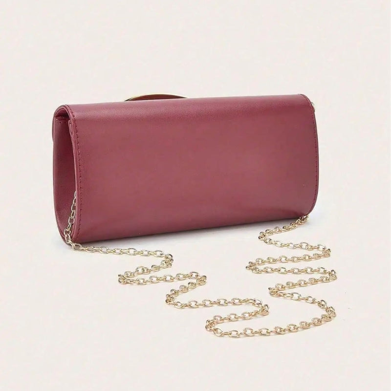 PU Leather Evening Clutch with Metal Handle And Chai