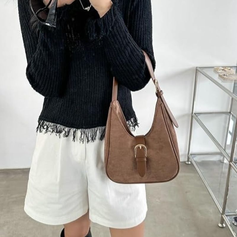 Retro Suede Shoulder Bag For Women Underarm Bag