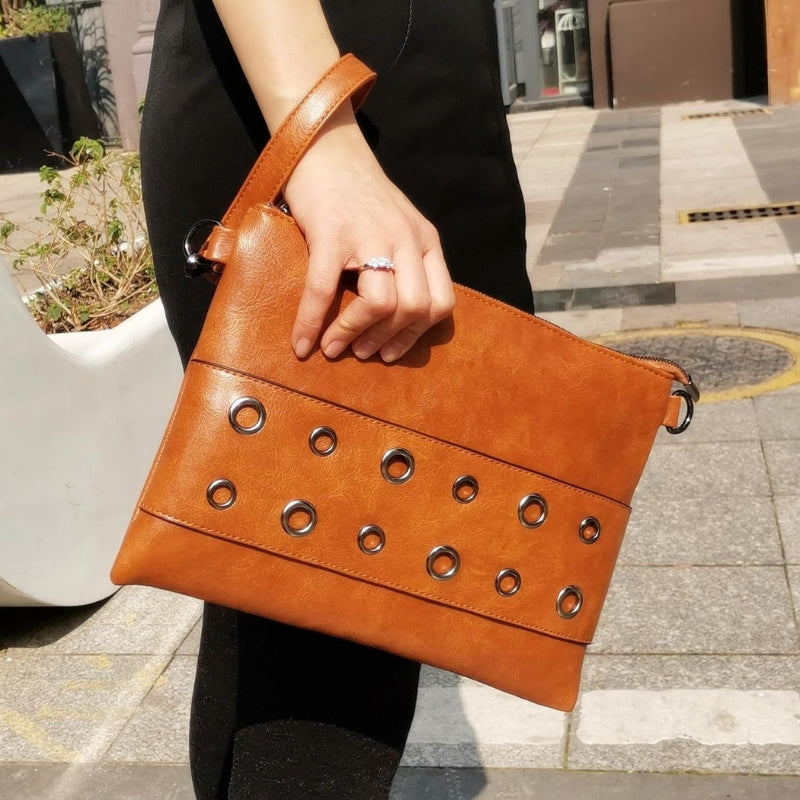 Rivet Envelope Clutch Crossbody Bag With Strap