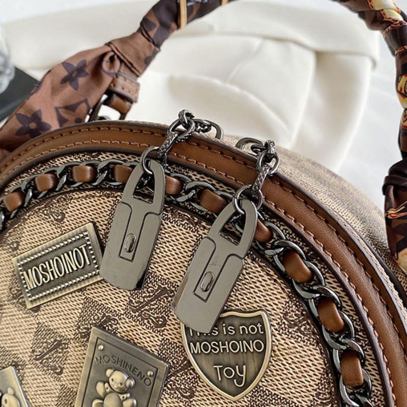Vintage Round Crossbody Bag with Detachable Strap