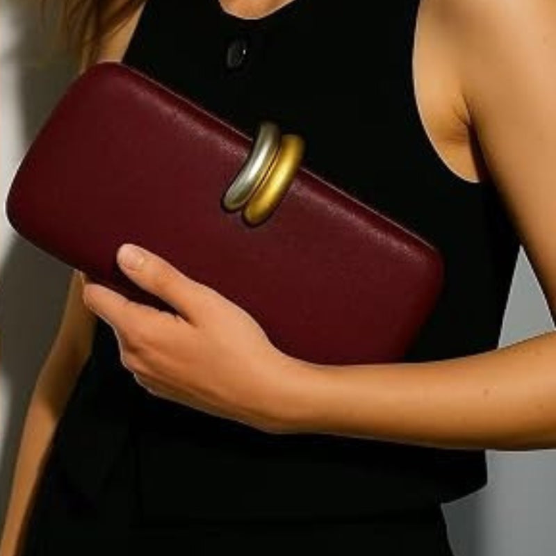 PU Leather Evening Clutch With Detachable Chain Crossbody Bag
