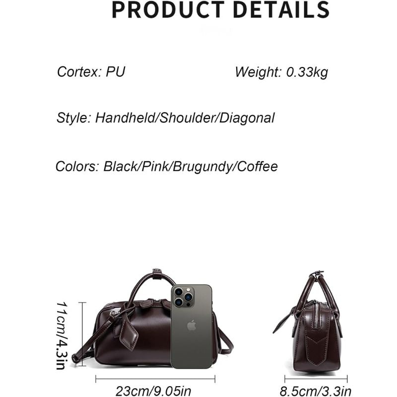 Vegan Leather Mini Barrel Boston Handbag For Women