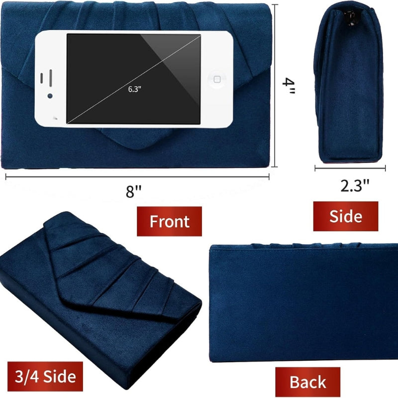 Faux Suede Envelope Clutch with Detachable Chain