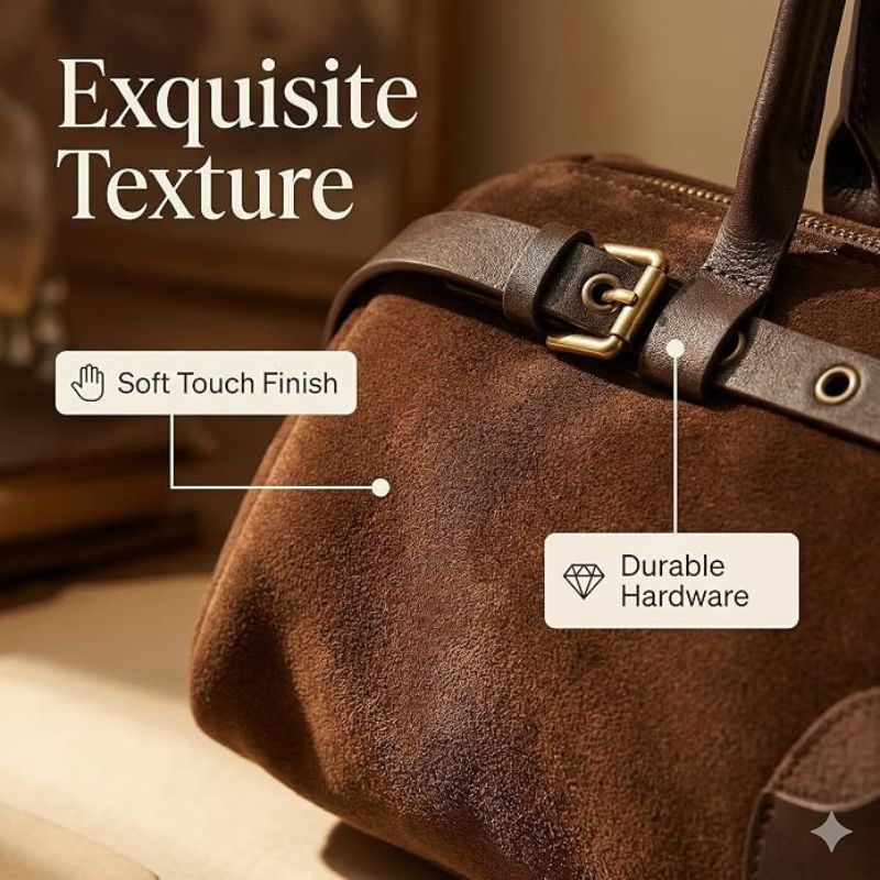 Vintage Suede Fabric Boston Shoulder Bag For Women Bag