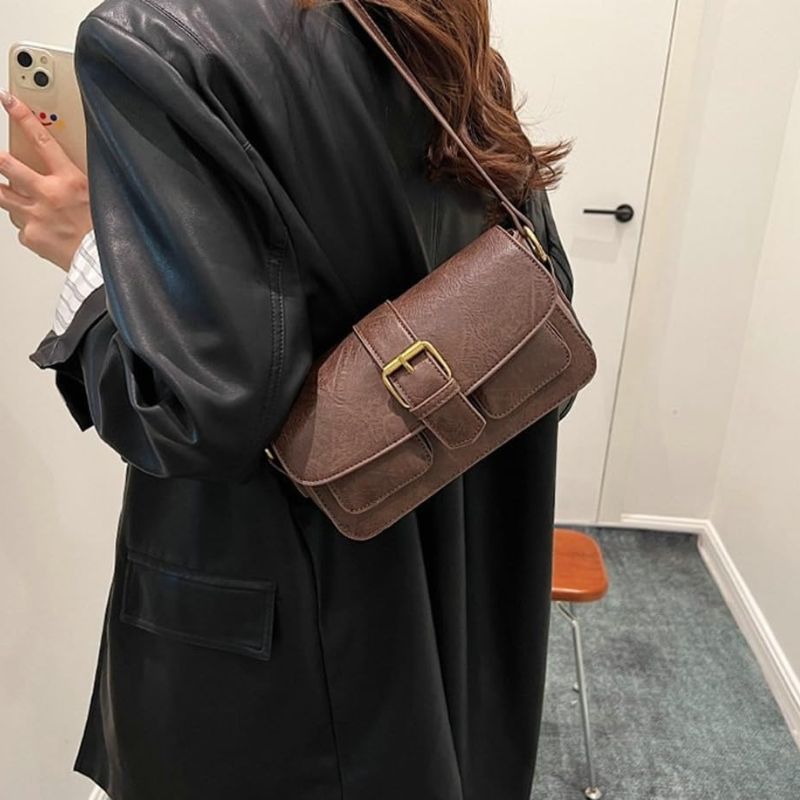 Vegan Leather Hobo Crossbody Bag with Detachable Strap