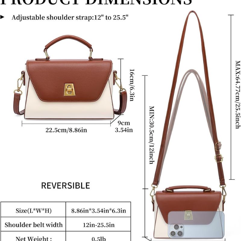 Two-Tone Leather Flap Crossbody Bag With Top Handle