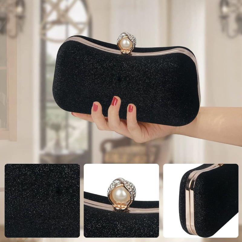Velvet Pearl Clasp Semi-Circle Evening Top Handle Bag