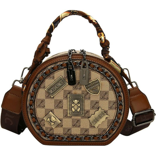 Vintage Round Crossbody Bag with Detachable Strap
