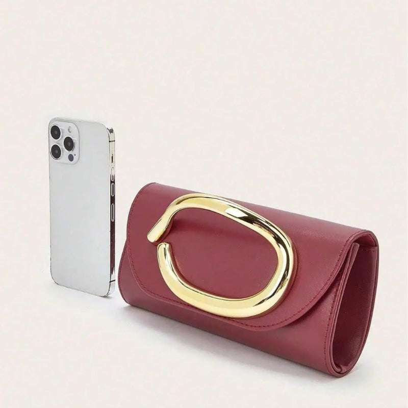 PU Leather Evening Clutch with Metal Handle And Chai