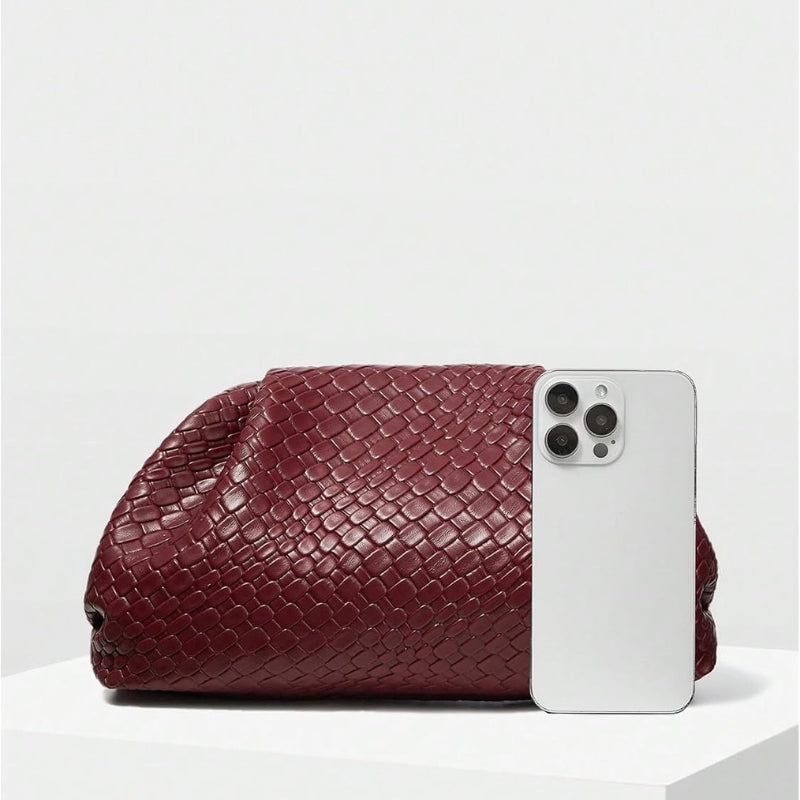 Woven PU Leather Dumpling Clutch Evening Bag