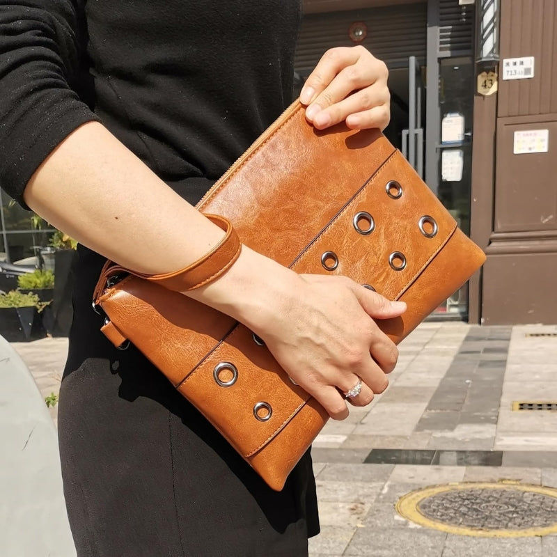 Rivet Envelope Clutch Crossbody Bag With Strap