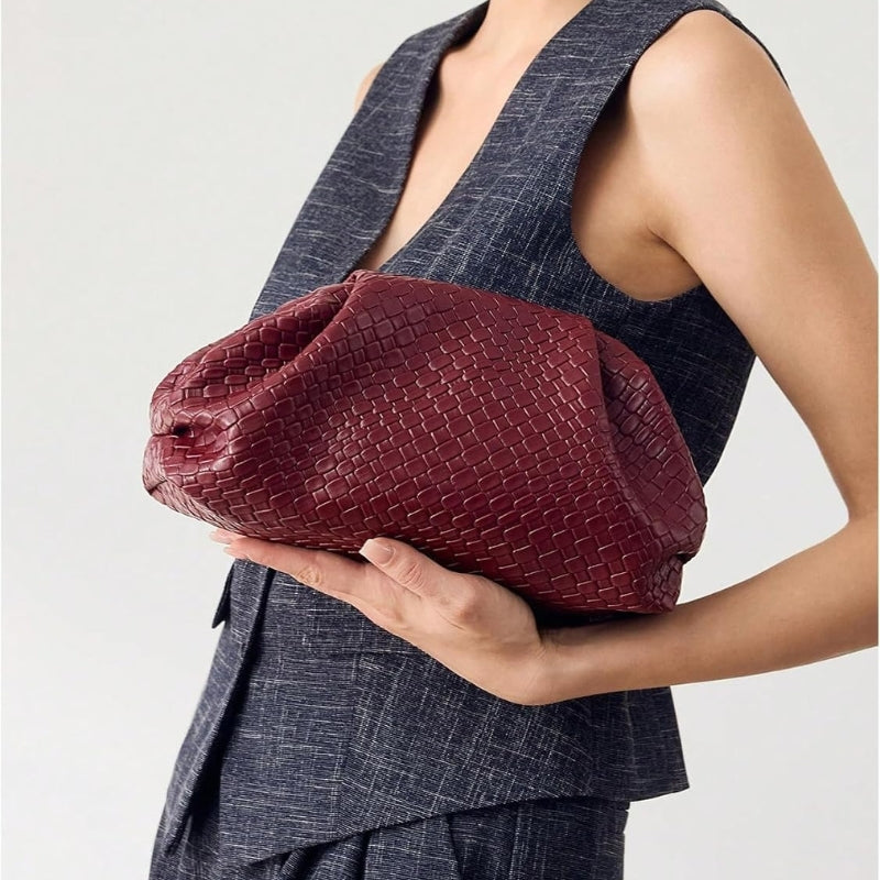 Woven PU Leather Dumpling Clutch Evening Bag
