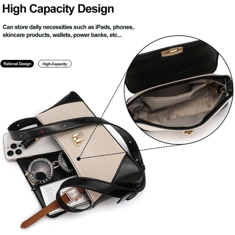 Patchwork Flap Crossbody Bag with Adjustable Strap