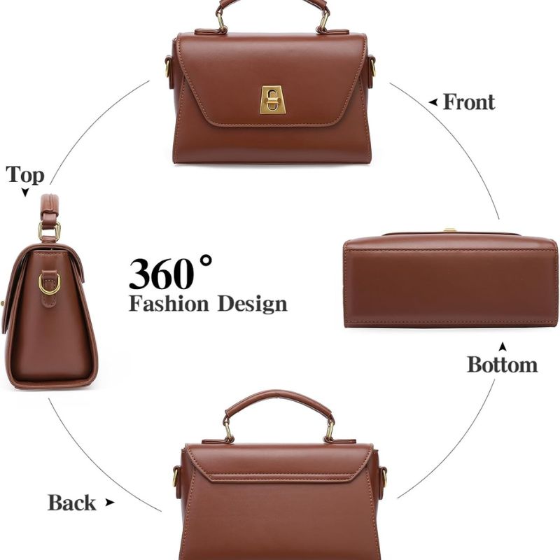 Two-Tone Leather Flap Crossbody Bag With Top Handle