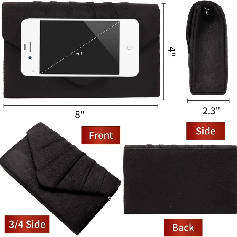 Faux Suede Envelope Clutch with Detachable Chain
