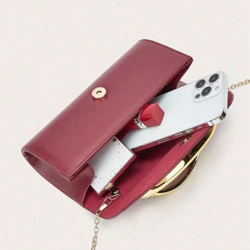 PU Leather Evening Clutch with Metal Handle And Chai