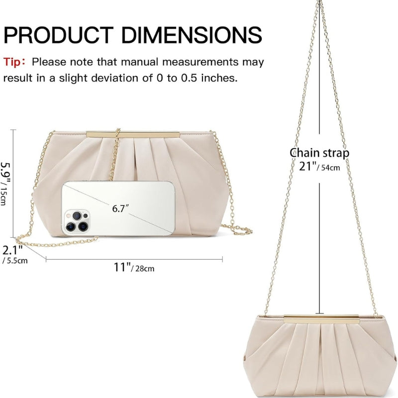 Pleated Evening Clutch with Detachable Chain Strap