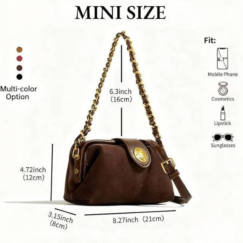 Suede &amp; Leather Chain Crossbody Bag