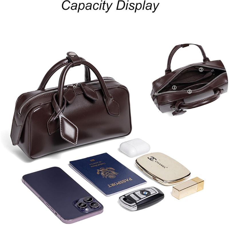 Vegan Leather Mini Barrel Boston Handbag For Women
