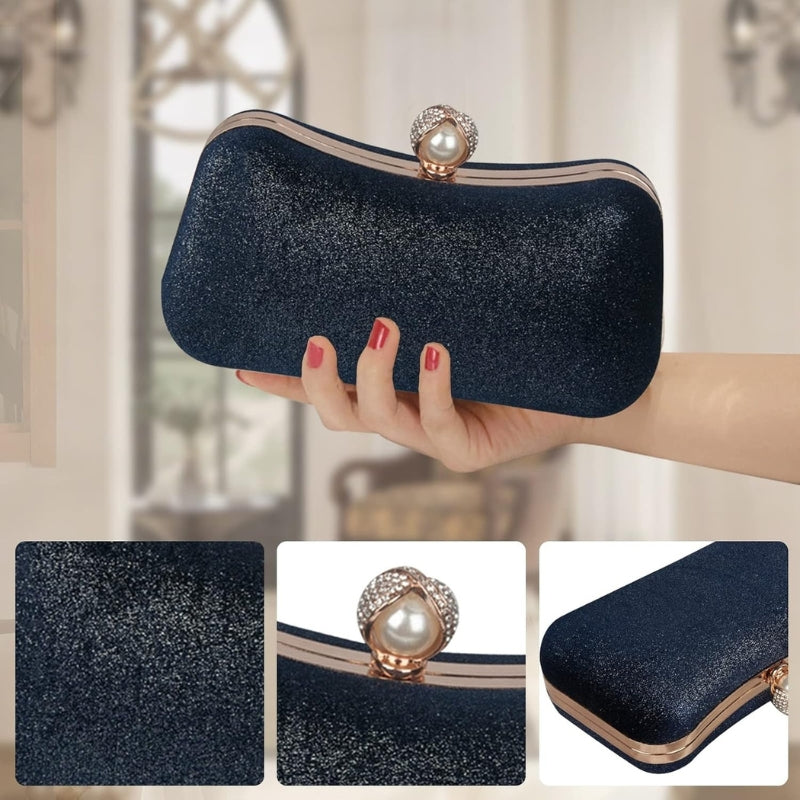 Velvet Pearl Clasp Semi-Circle Evening Top Handle Bag